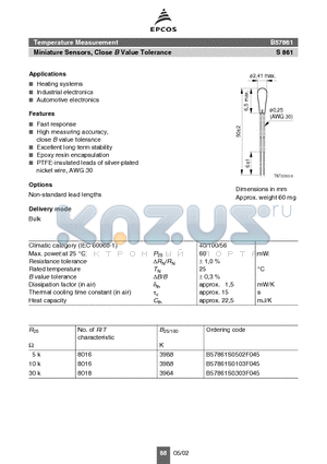 B57861S0303F045 datasheet - Miniature Sensors, Close B Value Tolerance