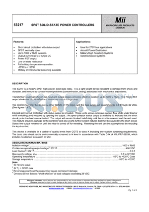 53217 datasheet - SPST SOLID-STATE POWER CONTROLLERS