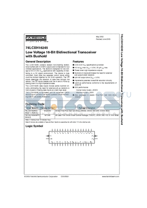 74LCXH16245G datasheet - Low Voltage 16-Bit Bidirectional Transceiver with Bushold