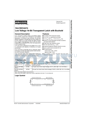 74LCXH16373 datasheet - Low Voltage 16-Bit Transparent Latch with Bushold