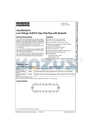 74LCXH16374 datasheet - Low Voltage 16-Bit D-Type Flip-Flop with Bushold