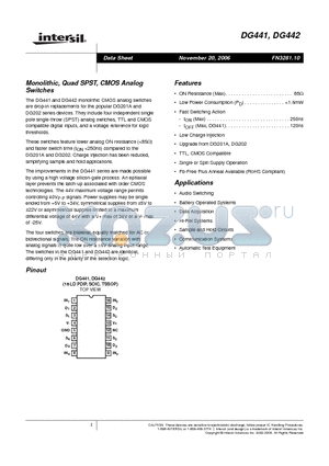 DG441DJZ datasheet - Monolithic, Quad SPST, CMOS Analog Switches