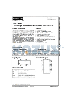 74LCXH245 datasheet - Low Voltage Bidirectional Transceiver with Bushold