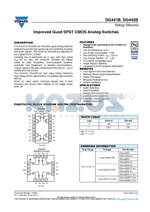 DG442BDJ-E3 datasheet - Improved Quad SPST CMOS Analog Switches