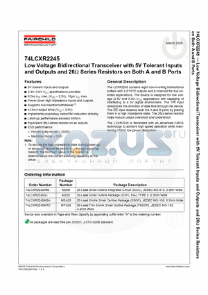 74LCXR2245_08 datasheet - 74LCXR2245 Low Voltage Bidirectional Transceiver with 5V Tolerant Inputs
