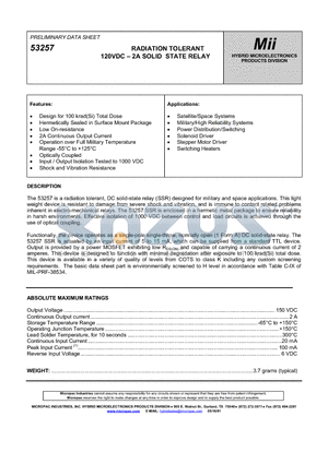 53257 datasheet - RADIATION TOLERANT 120VDC - 2A SOLID STATE RELAY