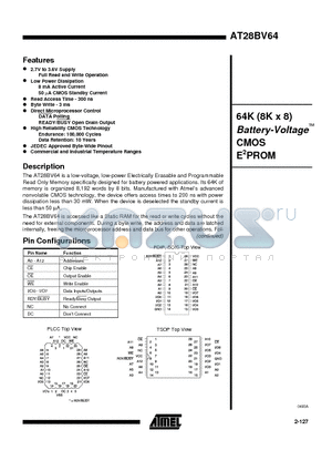 AT28BV64-30 datasheet - 64K 8K x 8 Battery-Voltage CMOS E2PROM