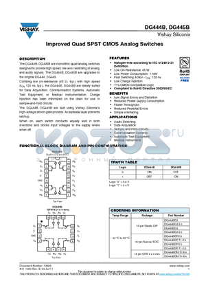 DG444BDY-T1-E3 datasheet - Improved Quad SPST CMOS Analog Switches