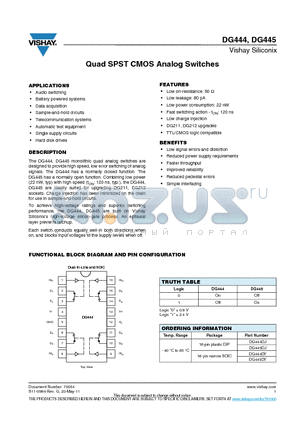 DG444_11 datasheet - Quad SPST CMOS Analog Switches