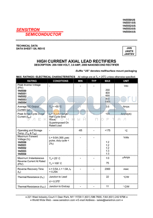 1N5551 datasheet - HIGH CURRENT AXIAL LEAD RECTIFIERS : 200-1000 VOLT, 3.0 AMP, 2000 NANOSECOND RECTIFIER