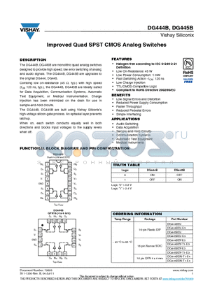 DG445BDJ datasheet - Improved Quad SPST CMOS Analog Switches