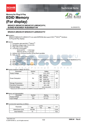 BR24C21FV datasheet - EDID Memory (For display)