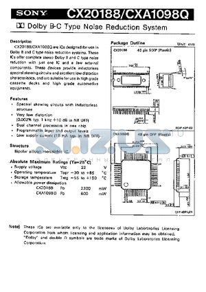 CX20188 datasheet - DOLBY B-C TYPE NOISE REDUCTION SYSTEM