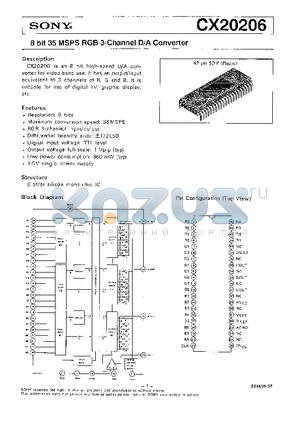 CX20206 datasheet - 8 BIT 35 MSPS RGB 3-CHANNEL D/A CONVERTER