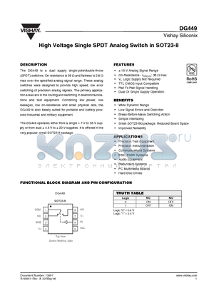 DG449DS-T1-E3 datasheet - High Voltage Single SPDT Analog Switch in SOT23-8