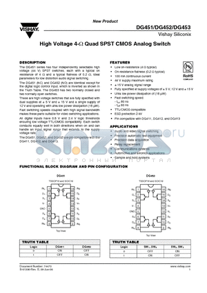 DG451EY-T1-E3 datasheet - High Voltage 4-Y Quad SPST CMOS Analog Switch