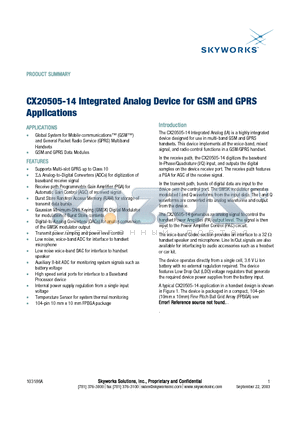 CX20505-14 datasheet - Integrated Analog Device for GSM and GPRS Applications