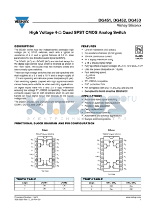 DG451EY-T1-E3 datasheet - High Voltage 4-ohm Quad SPST CMOS Analog Switch