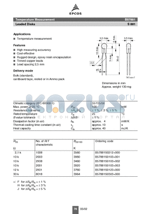 B57881S0212 datasheet - Temperature Measurement