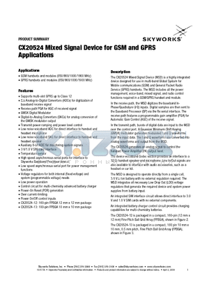 CX20524-12 datasheet - Mixed Signal Device for GSM and GPRS Applications