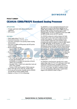 CX20529 datasheet - CDMA/FM/ GPS BASEBAND ANALOG PROCESSOR