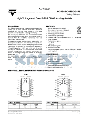 DG455EQ-T1-E3 datasheet - High Voltage 4-Y Quad SPST CMOS Analog Switch