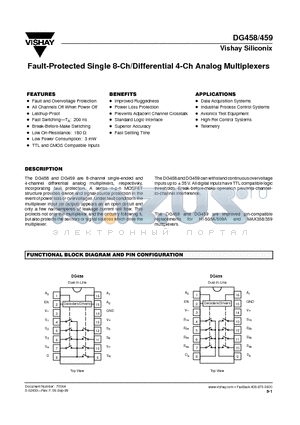 DG459 datasheet - Fault-Protected Single 8-Ch/Differential 4-Ch Analog Multiplexers