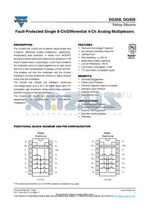 DG458DJ datasheet - Fault-Protected Single 8-Ch/Differential 4-Ch Analog Multiplexers