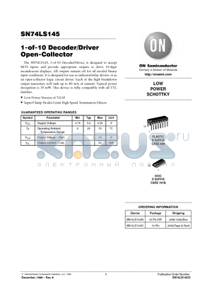 74LS145 datasheet - 1-of-10 Decoder / Drvier Open-Collector