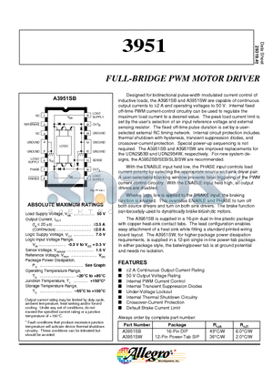 3951 datasheet - FULL-BRIDGE PWM MOTOR DRIVER