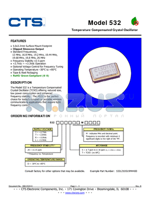 532R25DS datasheet - Temperature Compensated Crystal Oscillator