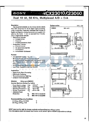 CX23010 datasheet - Dual 10 bit, 50 KHz, Multiplexed A/D D/A