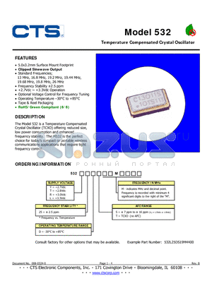 532T25DS datasheet - Temperature Compensated Crystal Oscillator