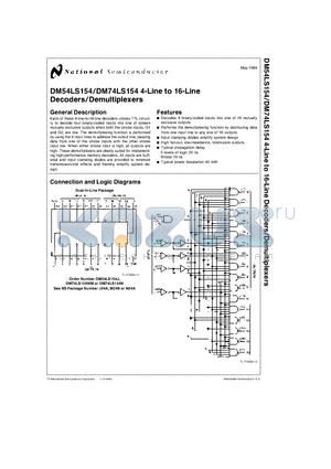 74LS154 datasheet - 4-Line to 16-Line Decoders/Demultiplexers