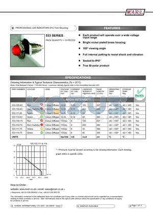 533-111-75 datasheet - PROFESSIONAL LED INDICATORS 12.7mm Mounting