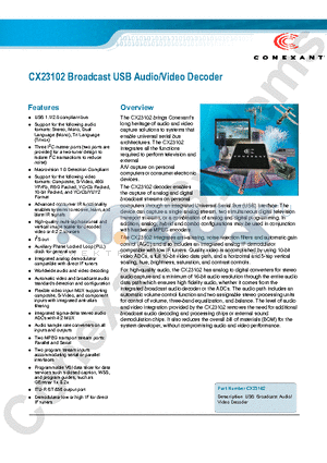 CX23102 datasheet - USB 1.1/2.0 compliant bus