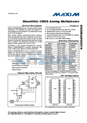 DG506A datasheet - Monolithic CMOS Analog Multiplexers