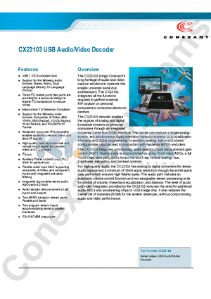 CX23103 datasheet - USB 1.1/2.0 compliant bus