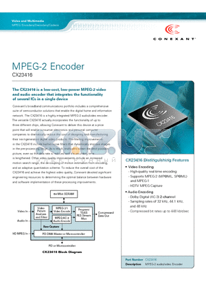 CX23416 datasheet - MPEG-2 Encoder