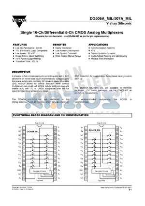 DG507AAZ/883 datasheet - Single 16-Ch/Differential 8-Ch CMOS Analog Multiplexers
