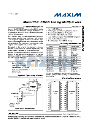 DG507A datasheet - Monolithic CMOS Analog Multiplexers