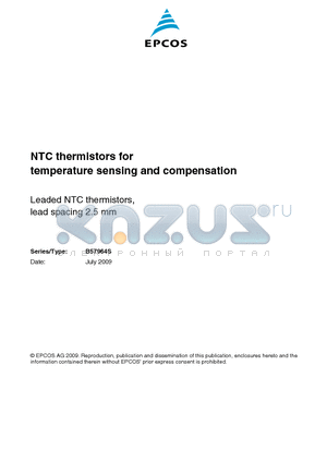 B57964S0282J000 datasheet - NTC thermistors for temperature sensing and compensation