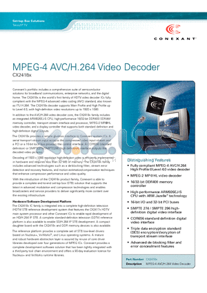 CX24182 datasheet - MPEG-4 AVC/H.264 Video Decoder