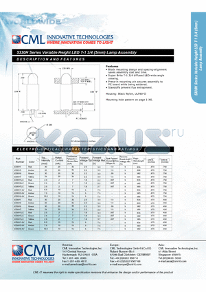 5330H1LC datasheet - Variable Height LED T-13/4 (5mm) Lamp Assembly