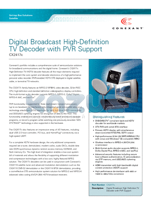 CX2417X datasheet - Digital Broadcast High-Definition TV Decoder with PVR Support