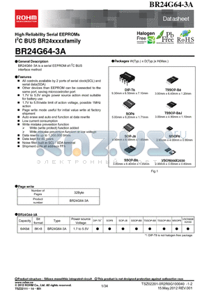 BR24G64-3A datasheet - High Reliability Serial EEPROMs I2C BUS BR24xxxxfamily