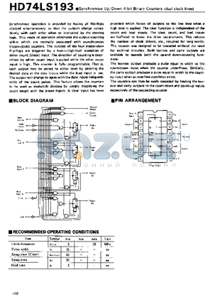 74LS193 datasheet - Synchronous Up/Down 4-bit Binary Counters(dual clock lines)