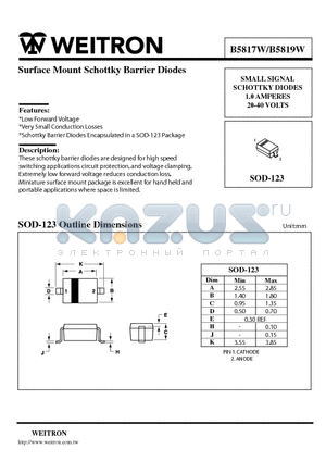 B5817W datasheet - Surface Mount Schottky Barrier Diodes