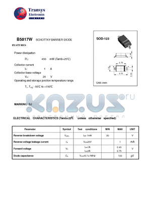 B5817W datasheet - SCHOTTKY BARRIER DIODE