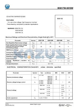 B5817W datasheet - SCHOTTKY BARRIER DIODE